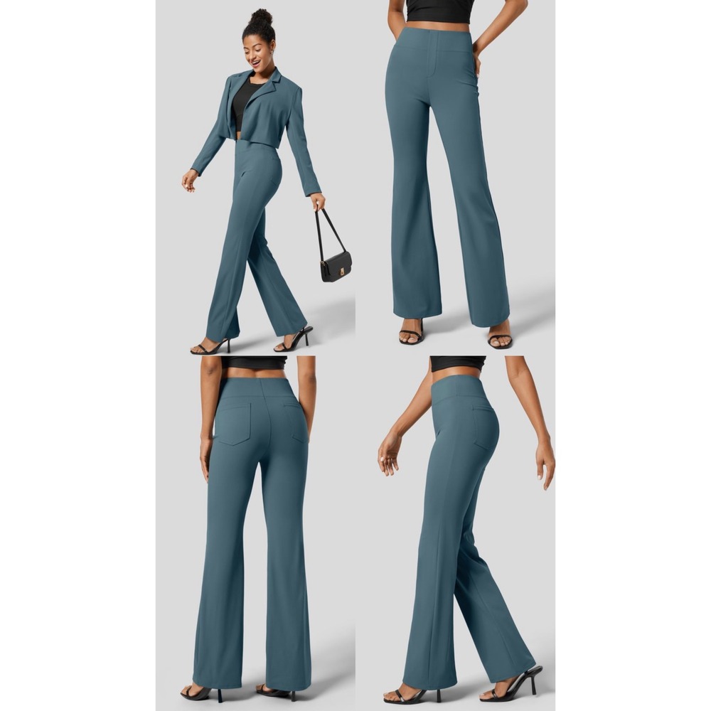 Halara High Waisted Flare Pants Teal Blue Tall‎ Small Stretch Wide Leg Yoga Work